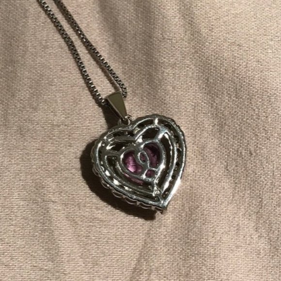 Amethyst Heart 925 Silver Necklace With Diamonds  - Brand New, Box Included - Picture 5 of 8